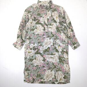 Vintage S. Roberts Dress Women's Size Large Green Floral Button Down